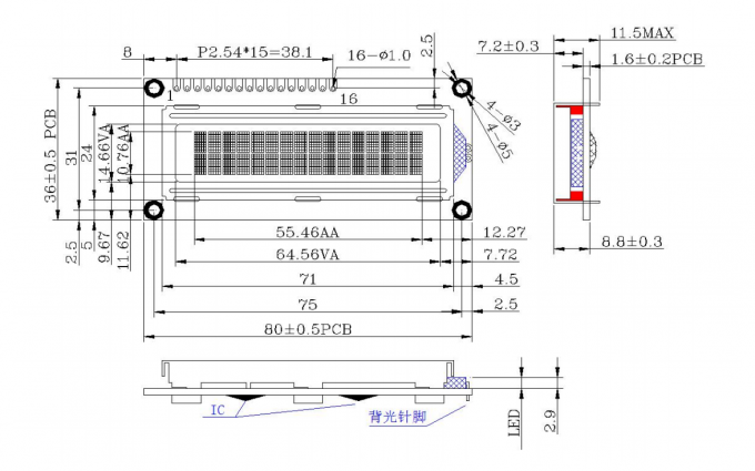 LCD Mall 16 Pin COB LCD Module 16*2 DOTS 8 Bit Parallel Interface 1