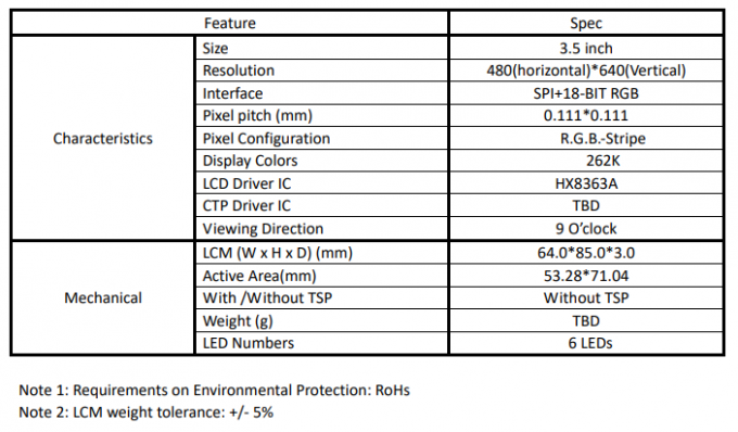 320*240 SPI Interface TFT LCD With CTP Customized 3.0/3.2/3.5 Inch LCD Module 0