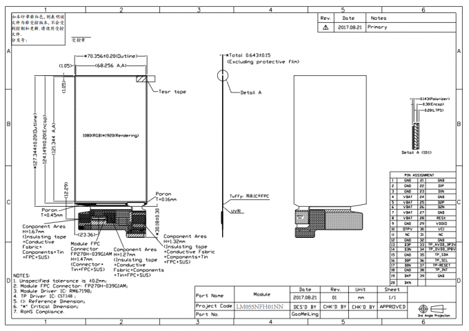 5.5inch AM OLED Display Panel 1080*1920 FHD Monitor OEM ODM 1