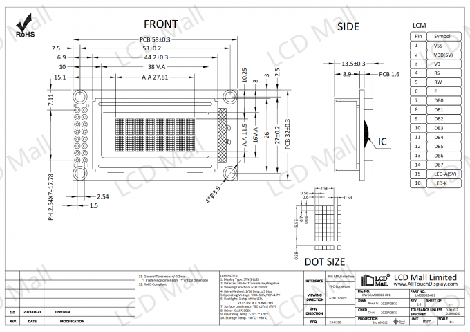 Transmissive / Negative COG LCD Module Graphic Lcd Display Module 16 Pin 4