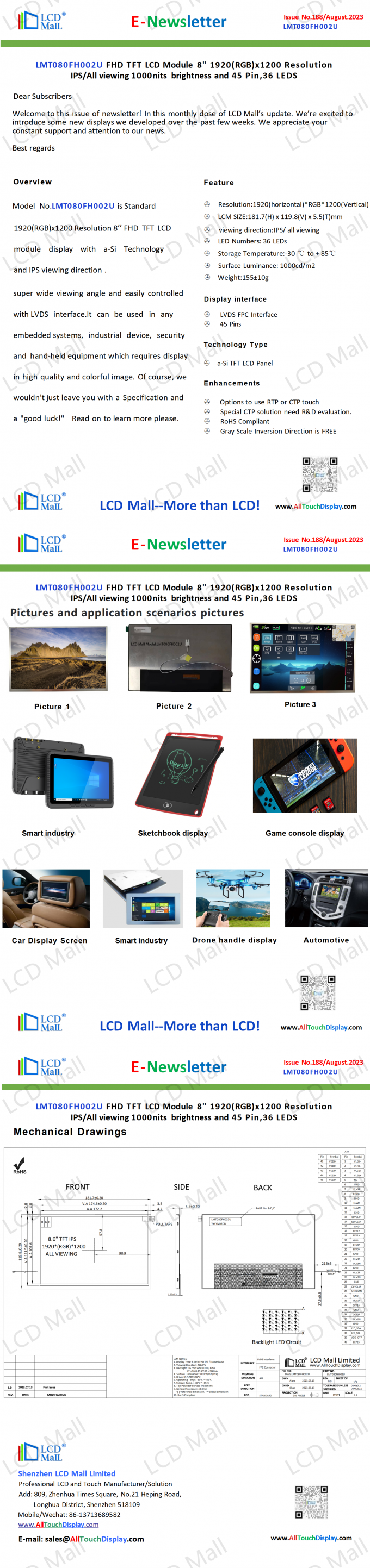 latest company news about ISSUE 188 Newsletter_8.0 inch LMT080FH002U From LCD Mall  0