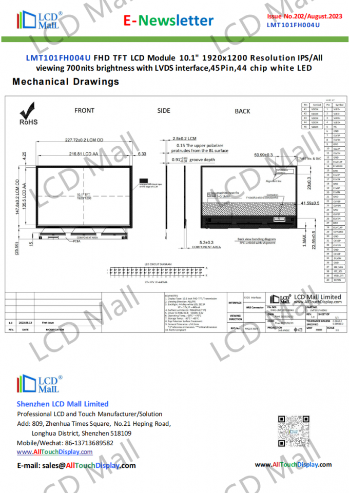 latest company news about ISSUE 202 Newsletter_10.1 inch LMT101FH004U From LCD Mall  3