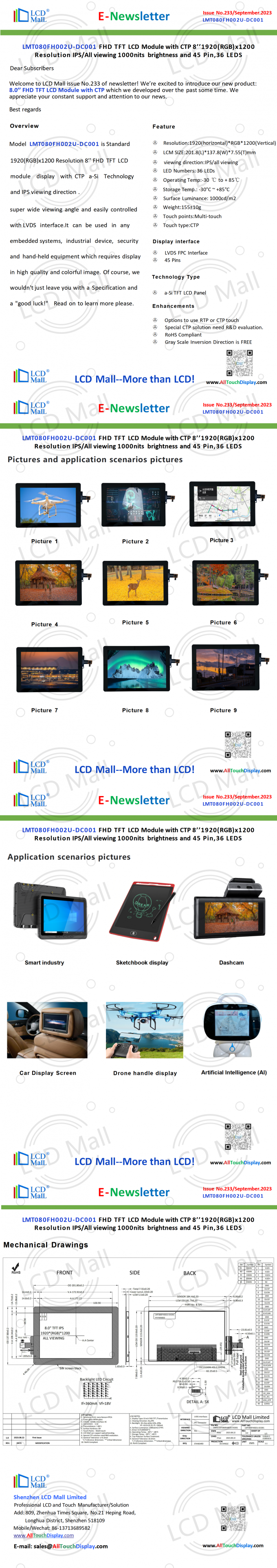 latest company news about ISSUE No.233 Newsletter_8.0 inch LMT080FH002U-DC001 From LCD Mall  0