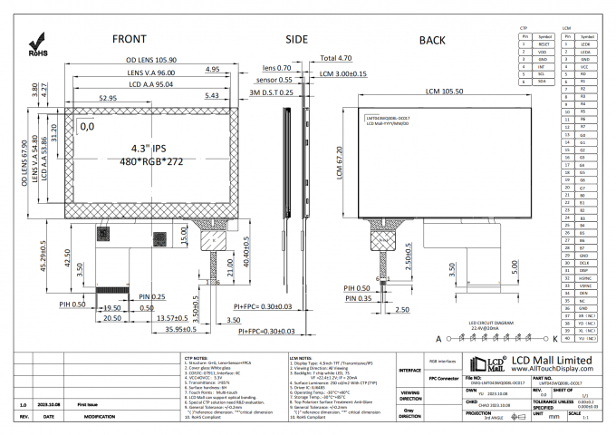 4.3 Inch GT911 CTP IC TFT LCD Display With IIC Interface CTP Touch Panel 4