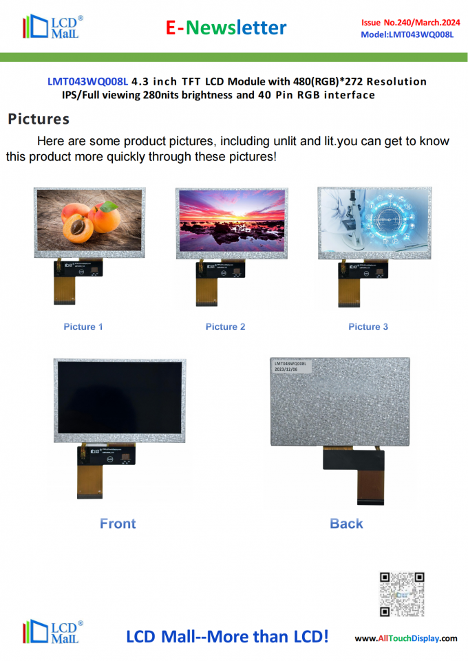 latest company news about ISSUE No.240 Newsletter_4.3 inch LMT043WQ008L From LCD Mall  1