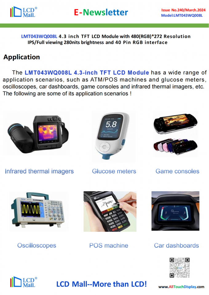 latest company news about ISSUE No.240 Newsletter_4.3 inch LMT043WQ008L From LCD Mall  2