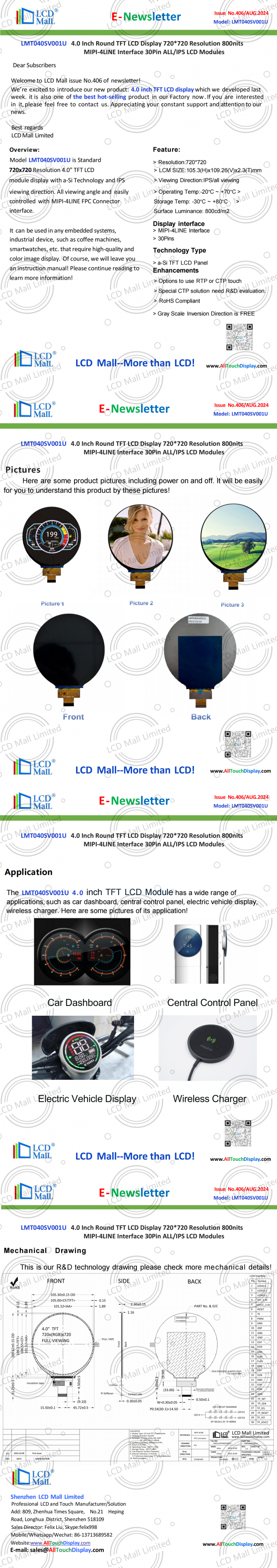 latest company news about ISSUE No.406 Newsletter_4.0 inch LMT040SV001U From LCD Mall  0