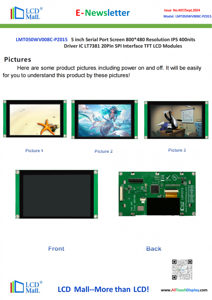 latest company news about ISSUE No.407 Newsletter_5.0 inch MT050WV008C-PZ015 From LCD Mall  1
