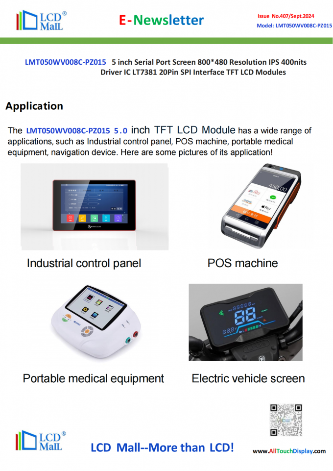latest company news about ISSUE No.407 Newsletter_5.0 inch MT050WV008C-PZ015 From LCD Mall  2