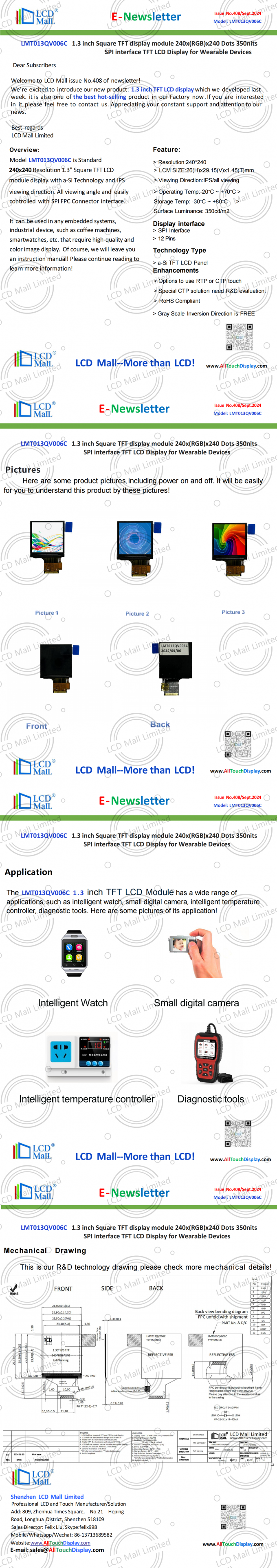 latest company news about ISSUE No.409 Newsletter_4.3inch LMT043WQ008H-DC022 From LCD Mall  0