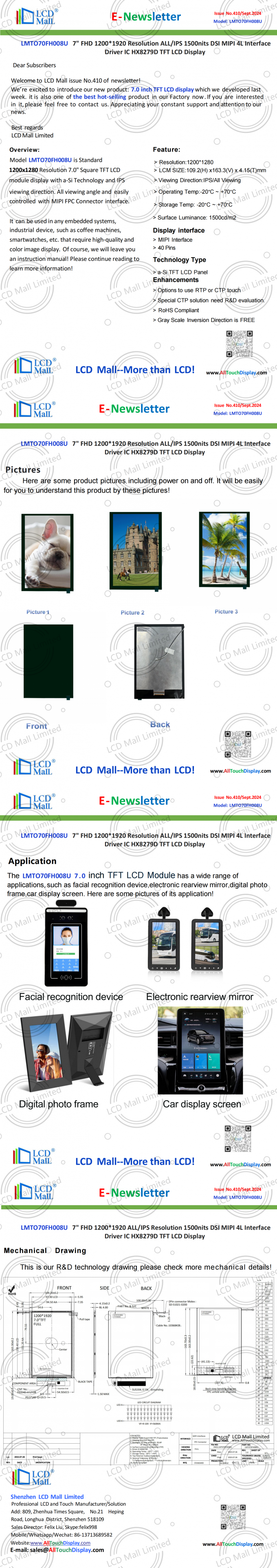 latest company news about ISSUE No.410 Newsletter_7.0 inch LMTO70FH008U From LCD Mall_00  0